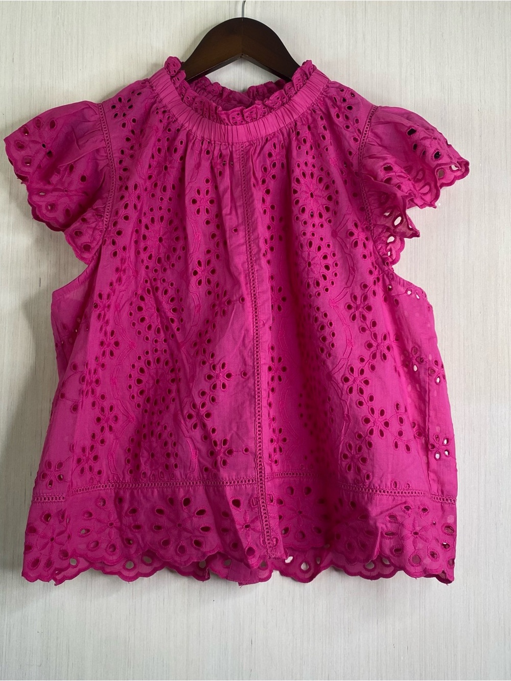 Women’s Eyelet Flutter Sleeve Blouse — Fuchsia Pink